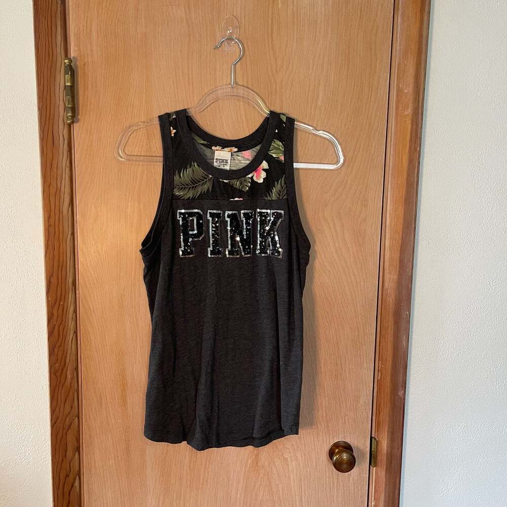VICTORIAS SECRET PINK RARE BLING TROPICAL HAWAIIAN "PINK" TANKTOP TSHIRT Sz XS